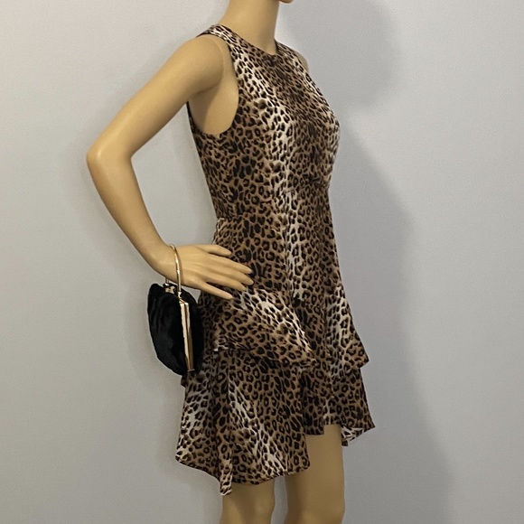Cheetah print crewneck line sleeveless fit flare asymmetrical ruffled mini dress - Picture 14 of 14